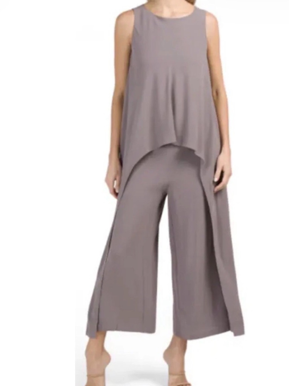 Eileen Fisher Taupe Layered Wide-Leg Jumpsuit